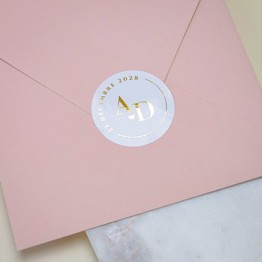 "Léona - Sticker" - Faire-part de mariage chic, élégant et romantique avec dorure or - Wedding stationery - Création Luxe Carterie Studio