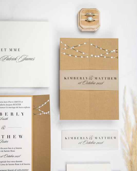 "Light" - Faire-part de mariage champêtre, élégant et romantique avec dorure or – Wedding stationery - Création Luxe Carterie Studio