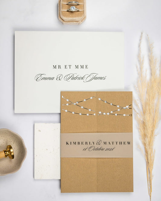 "Light" - Faire-part de mariage champêtre, élégant et romantique avec dorure or – Wedding stationery - Création Luxe Carterie Studio