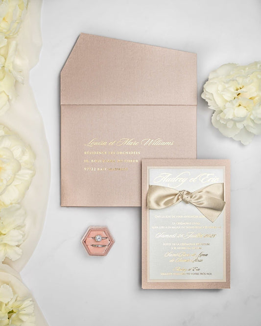 "Lisa" - Faire-part de mariage chic, élégant et romantique avec dorure or - Wedding stationery - Création Luxe Carterie Studio