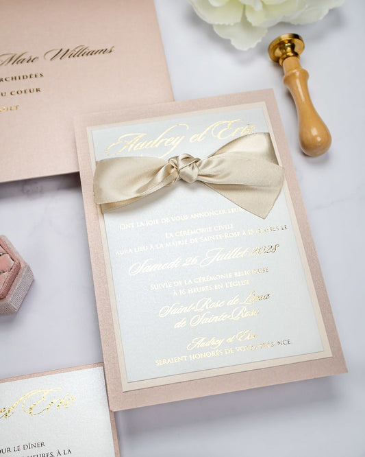 "Lisa" - Faire-part de mariage chic, élégant et romantique avec dorure or - Wedding stationery - Création Luxe Carterie Studio
