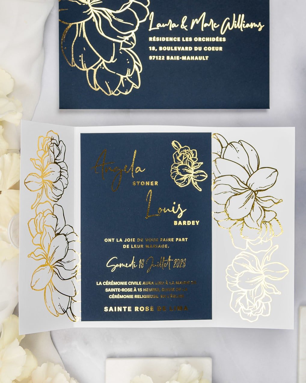 "Luz" - Faire-part de mariage chic, élégant et romantique avec dorure or - Wedding stationery - Création Luxe Carterie Studio
