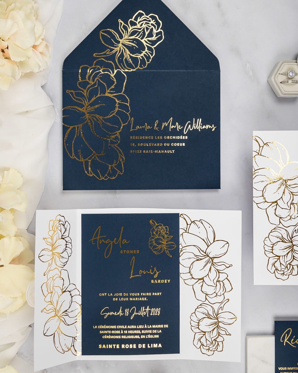 "Luz" - Faire-part de mariage chic, élégant et romantique avec dorure or - Wedding stationery - Création Luxe Carterie Studio
