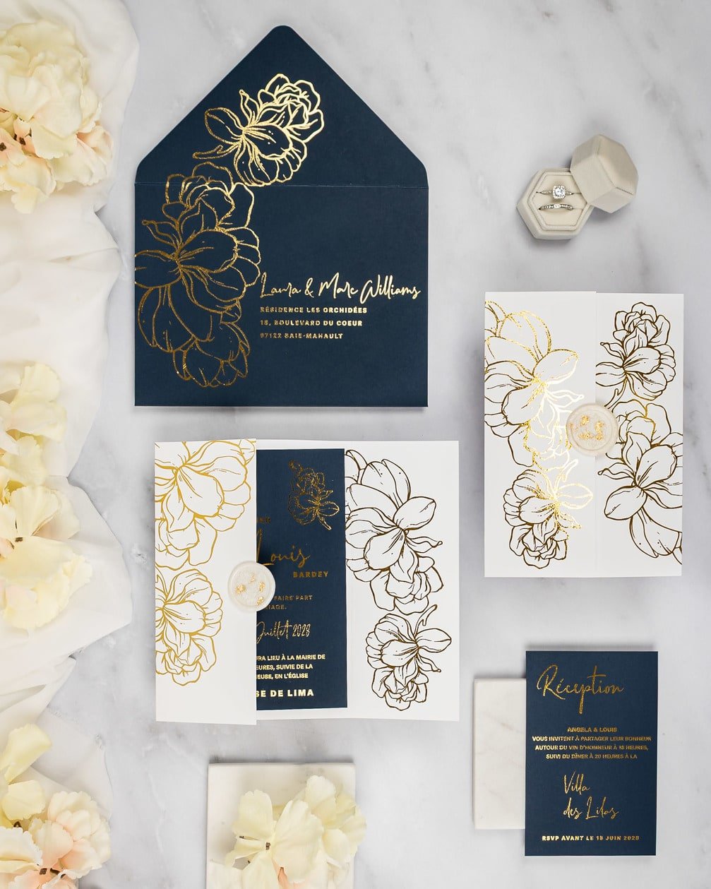 "Luz" - Faire-part de mariage chic, élégant et romantique avec dorure or - Wedding stationery - Création Luxe Carterie Studio