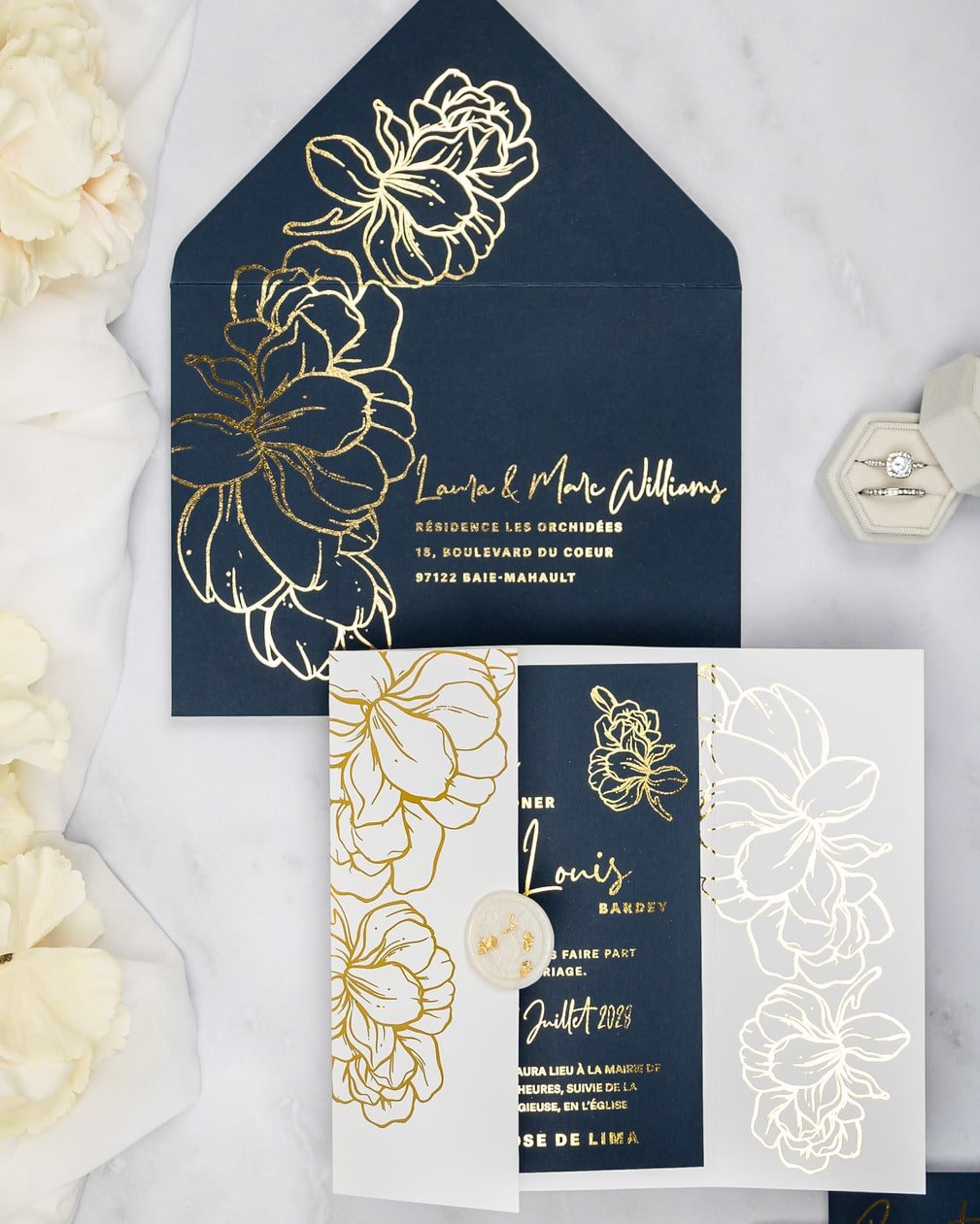 "Luz" - Faire-part de mariage chic, élégant et romantique avec dorure or - Wedding stationery - Création Luxe Carterie Studio