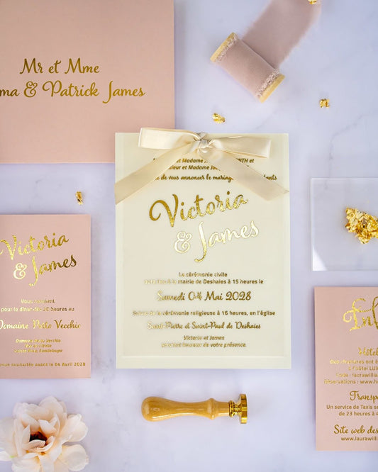 "Manon" - Faire-part de mariage chic, élégant et romantique avec dorure or - Wedding stationery - Création Luxe Carterie Studio