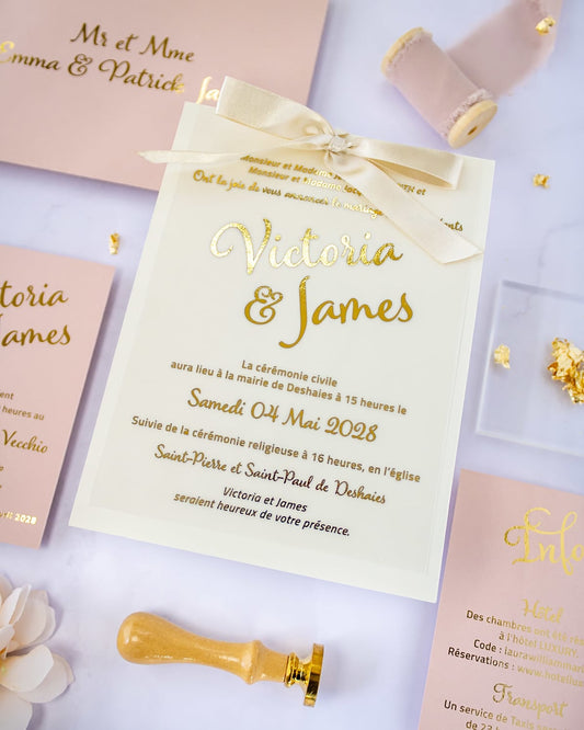 "Manon" - Faire-part de mariage chic, élégant et romantique avec dorure or - Wedding stationery - Création Luxe Carterie Studio