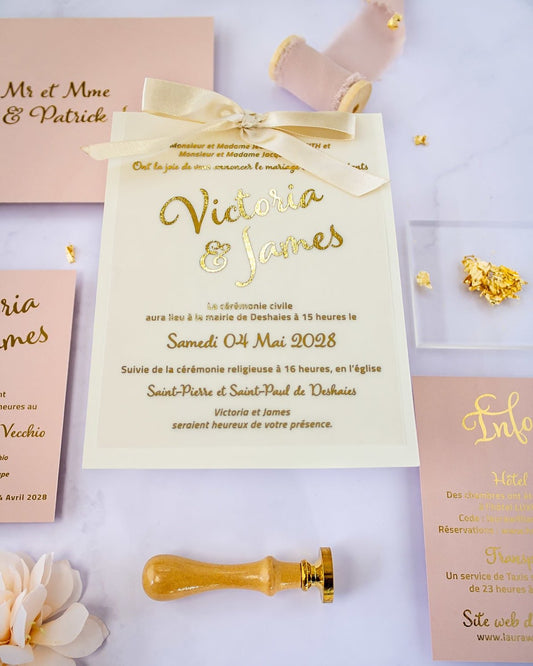 "Manon" - Faire-part de mariage chic, élégant et romantique avec dorure or - Wedding stationery - Création Luxe Carterie Studio