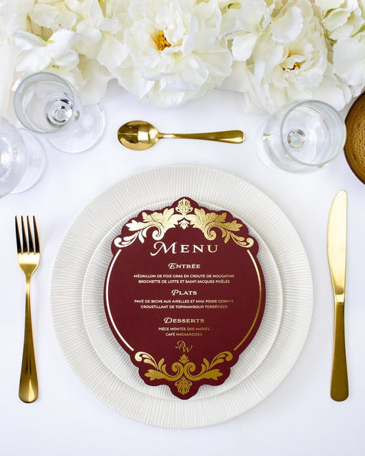 "Mara" - Menu de mariage chic et élégant avec dorure or pour réception de mariage – Papeterie de mariage - Wedding stationery - Création Luxe Carterie Studio