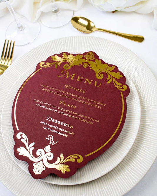 "Mara" - Menu de mariage chic et élégant avec dorure or pour réception de mariage – Papeterie de mariage - Wedding stationery - Création Luxe Carterie Studio