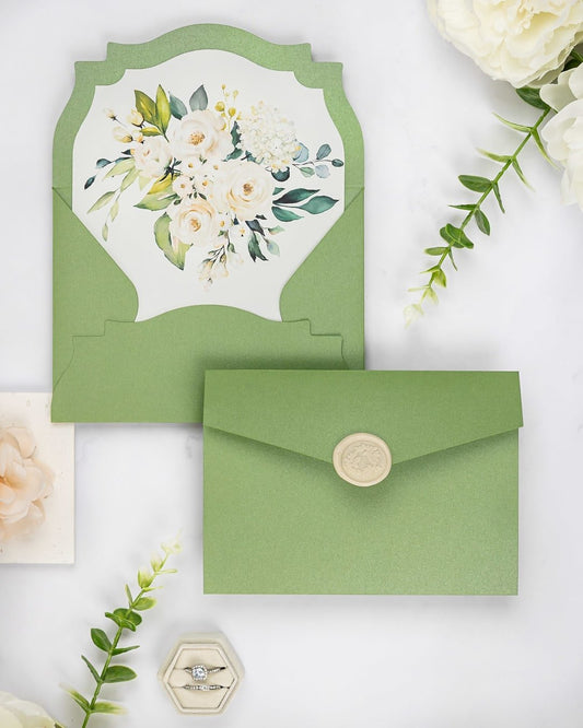 "Maud" - Faire-part de mariage fleuris élégant et romantique avec dorure or et wax seal – Wedding stationery - Création Luxe Carterie Studio