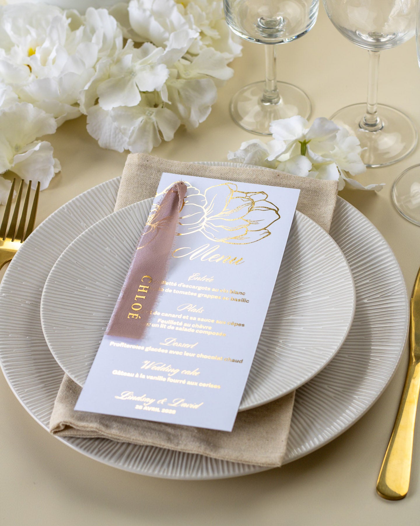 Oriane - menu & marque-place ruban