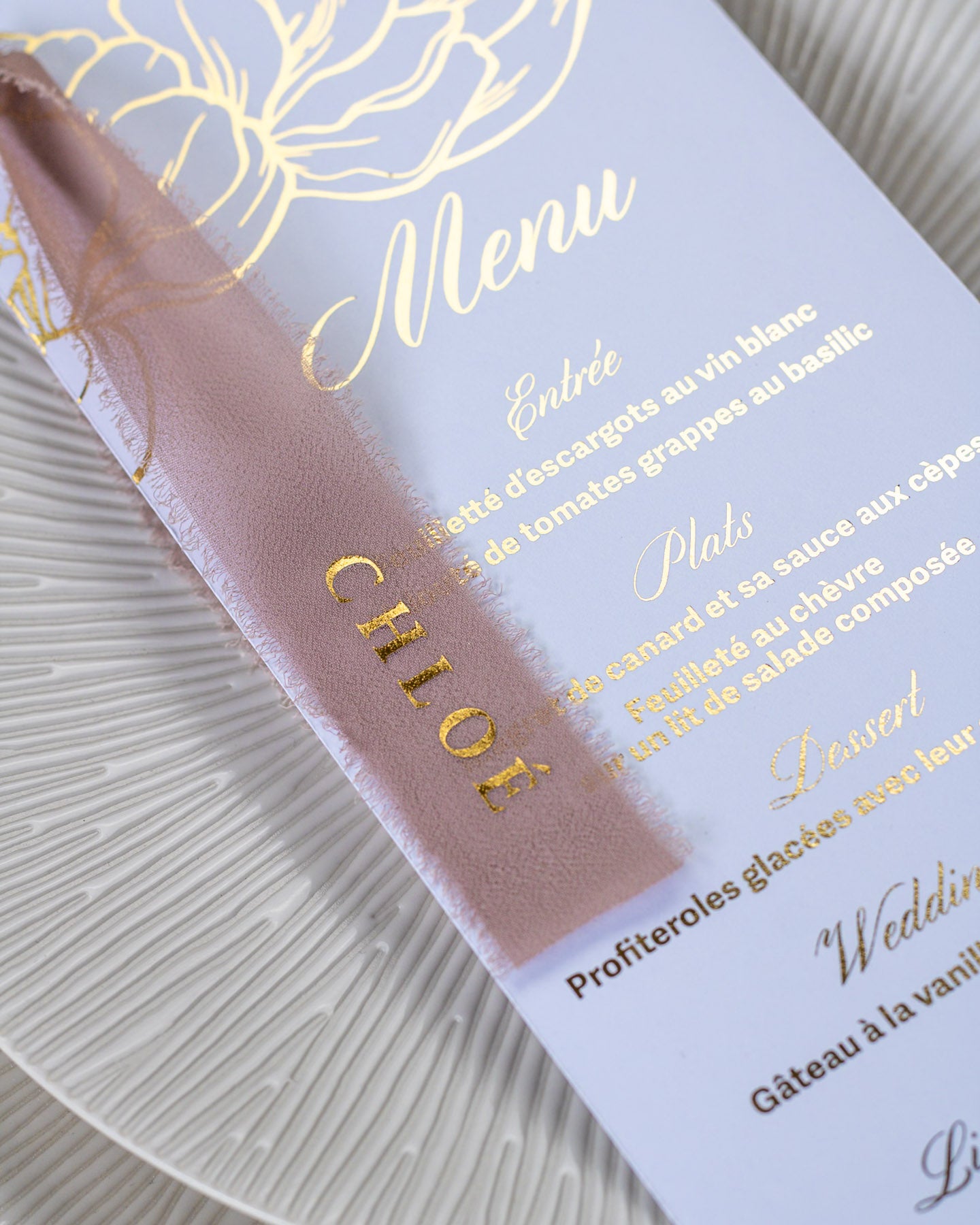 Oriane - menu & marque-place ruban