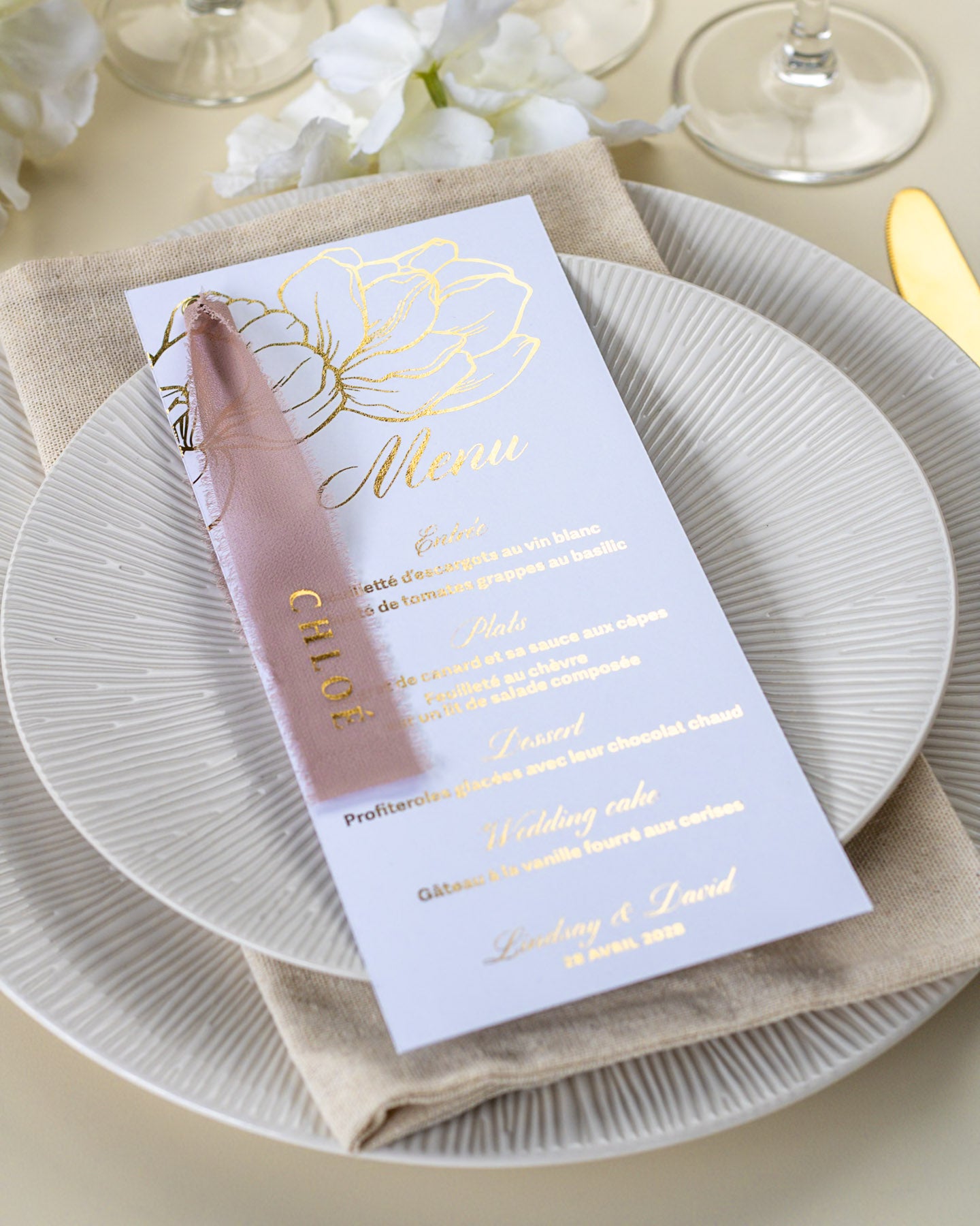 Oriane - menu & marque-place ruban