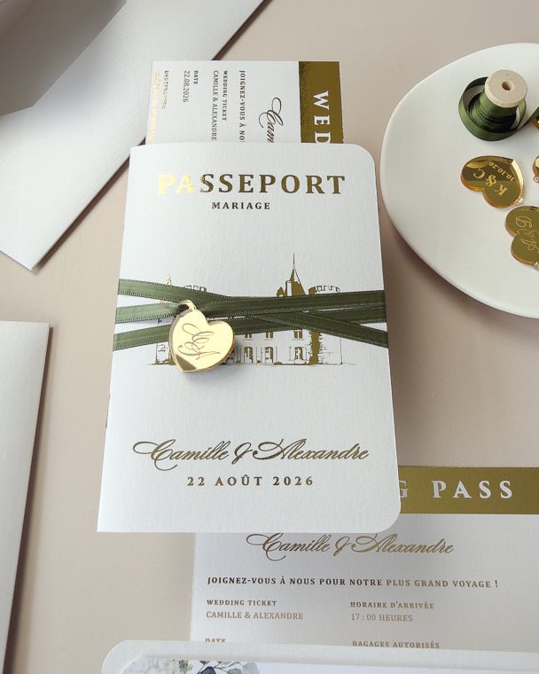 Mila - Passeport - Faire - part - Sans pochette - Aucune enveloppe - Luxe Carterie Studio