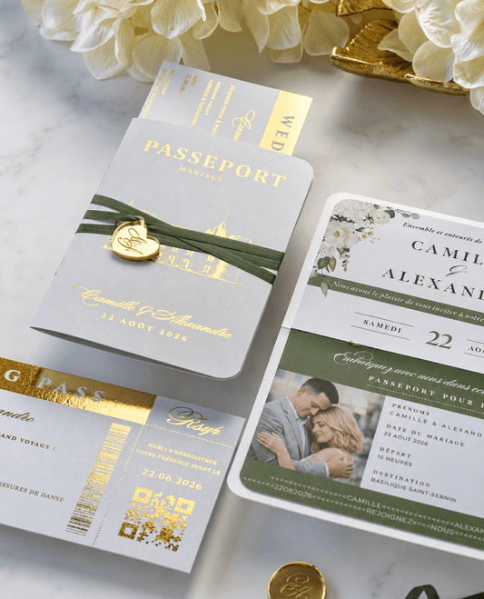 Mila - Passeport - Faire - part - Sans pochette - Aucune enveloppe - Luxe Carterie Studio