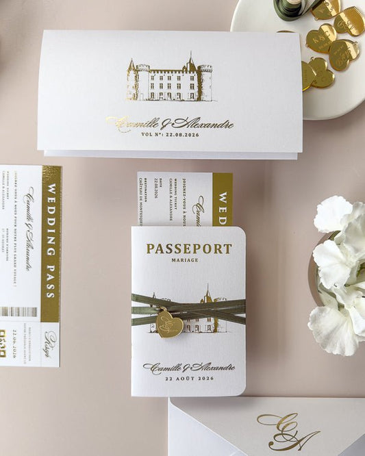 Mila - Passeport - Faire - part - Sans pochette - Aucune enveloppe - Luxe Carterie Studio