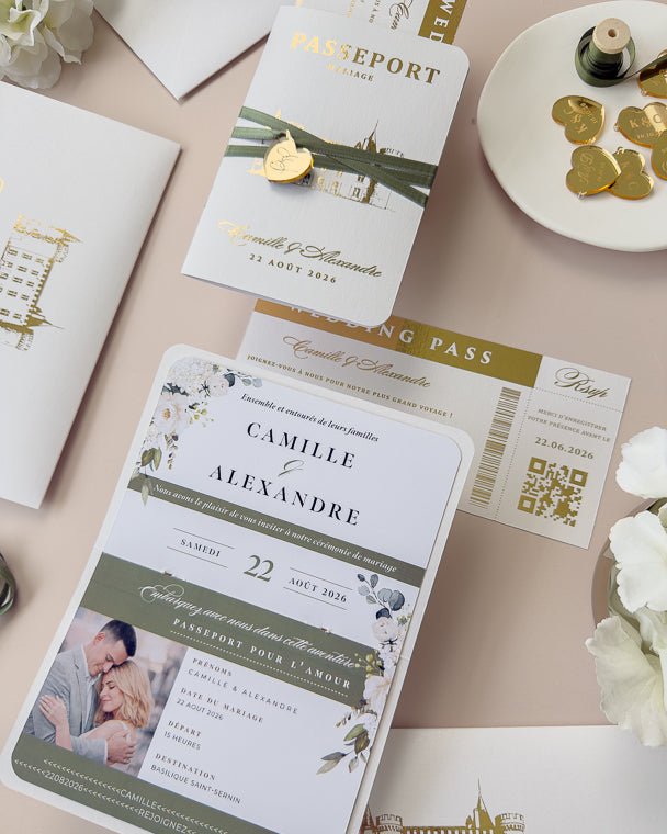 Mila - Passeport - Faire - part - Sans pochette - Aucune enveloppe - Luxe Carterie Studio