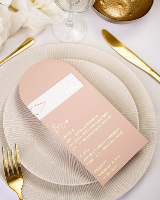 "Mina" - Menu de mariage chic et élégant avec dorure or pour réception de mariage – Papeterie de mariage - Wedding stationery - Création Luxe Carterie Studio