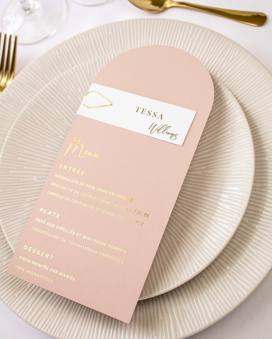 "Mina" - Menu de mariage chic et élégant avec dorure or pour réception de mariage – Papeterie de mariage - Wedding stationery - Création Luxe Carterie Studio