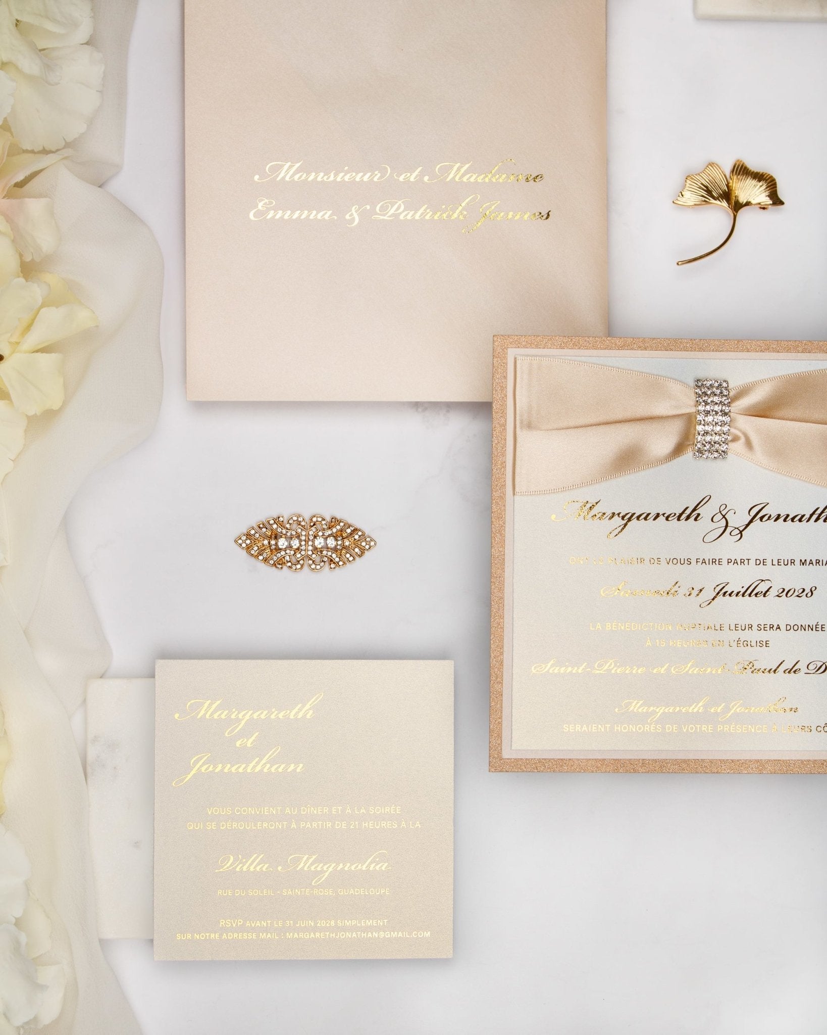 "Myosotis" - Faire-part de mariage chic, élégant et romantique avec dorure or - Wedding stationery - Création Luxe Carterie Studio