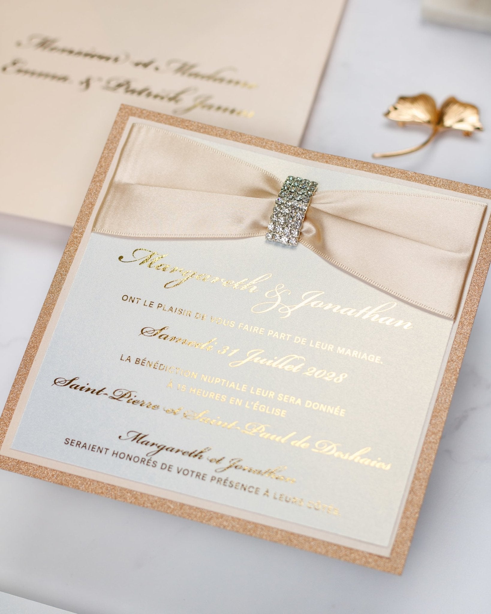 "Myosotis" - Faire-part de mariage chic, élégant et romantique avec dorure or - Wedding stationery - Création Luxe Carterie Studio