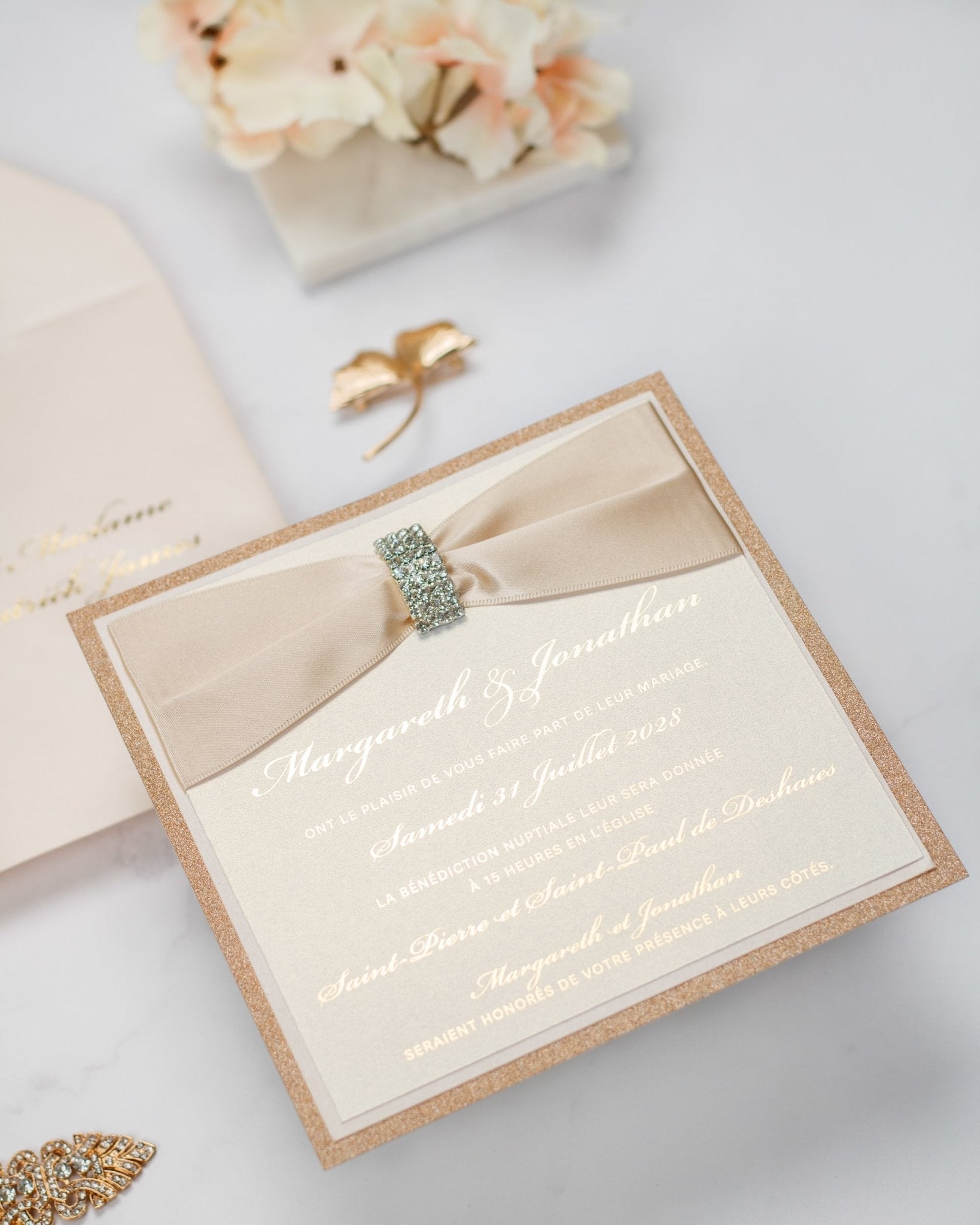 "Myosotis" - Faire-part de mariage chic, élégant et romantique avec dorure or - Wedding stationery - Création Luxe Carterie Studio