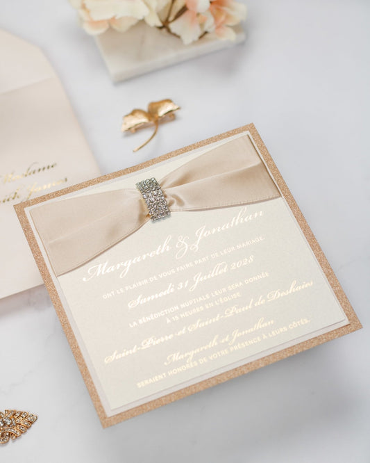 "Myosotis" - Faire-part de mariage chic, élégant et romantique avec dorure or - Wedding stationery - Création Luxe Carterie Studio