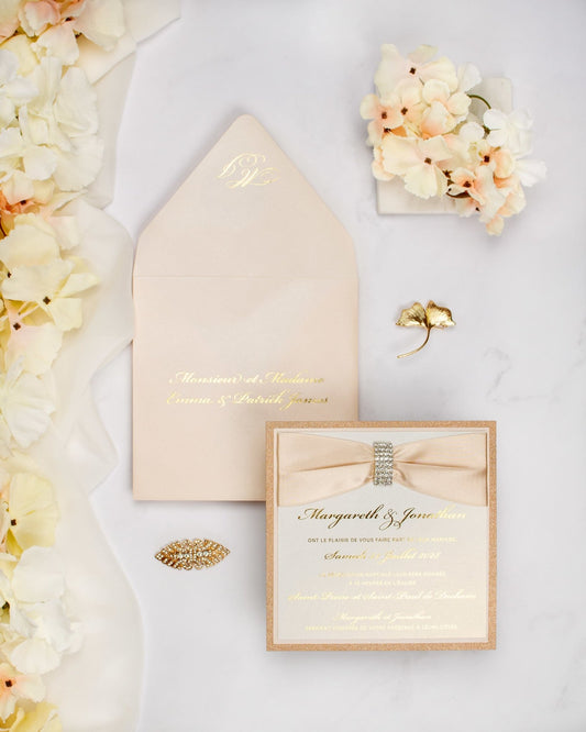 "Myosotis" - Faire-part de mariage chic, élégant et romantique avec dorure or - Wedding stationery - Création Luxe Carterie Studio