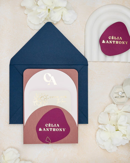 "Nacre" - Faire-part de mariage moderne, chic et élégant avec dorure or – Wedding stationery - Création Luxe Carterie Studio