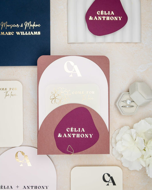 "Nacre" - Faire-part de mariage moderne, chic et élégant avec dorure or – Wedding stationery - Création Luxe Carterie Studio