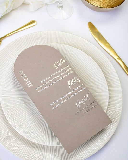 "Nessa" - Menu de mariage chic et élégant avec dorure or pour réception de mariage – Papeterie de mariage - Wedding stationery - Création Luxe Carterie Studio