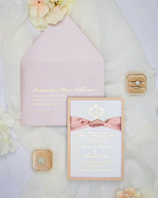"Nina" - Faire-part de mariage chic, élégant et romantique avec dorure or - Wedding stationery - Création Luxe Carterie Studio
