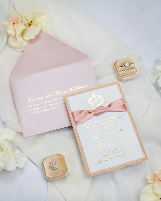 "Nina" - Faire-part de mariage chic, élégant et romantique avec dorure or - Wedding stationery - Création Luxe Carterie Studio