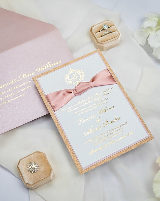 "Nina" - Faire-part de mariage chic, élégant et romantique avec dorure or - Wedding stationery - Création Luxe Carterie Studio