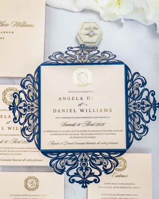 "Oeillet" - Faire-part de mariage laser cut élégant et romantique avec dorure or - Wedding stationery - Création Luxe Carterie Studio