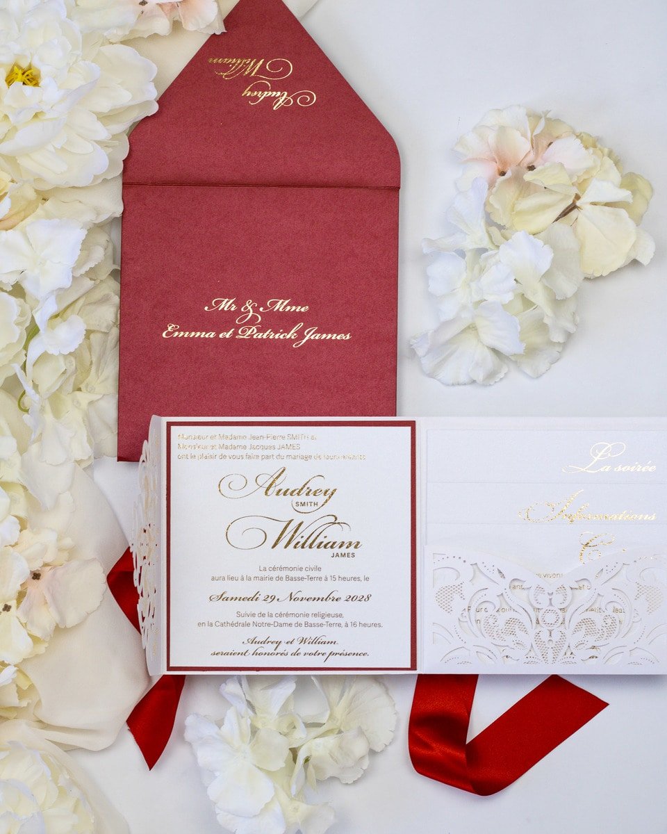 Olivia - Faire - part - Faire - part Pochette + 2 cartons (Invitation / Informations / RSVP / Programme ou autre) - Sans enveloppe - Luxe Carterie Studio