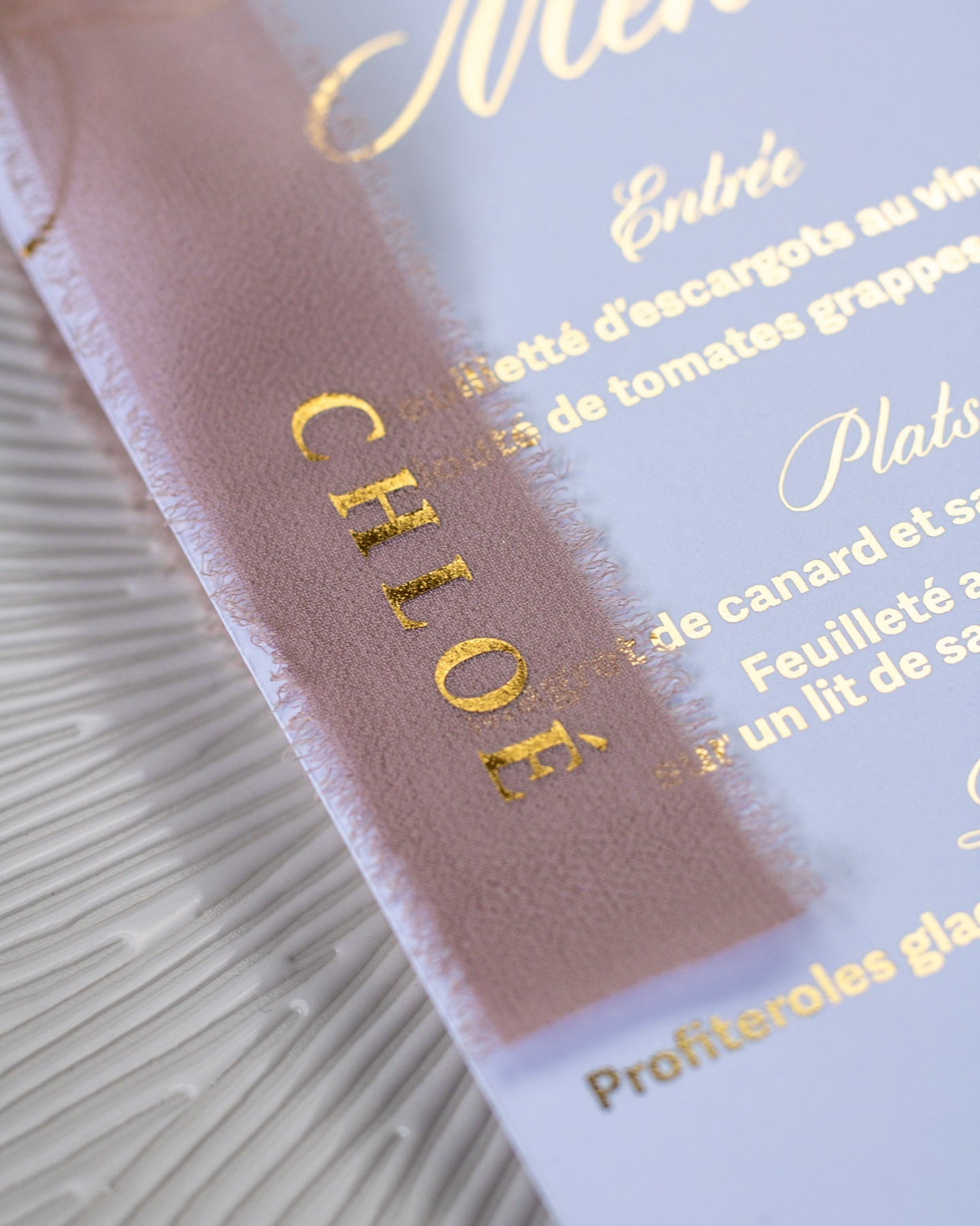 Oriane - menu & marque - place ruban - Menu - Luxe Carterie Studio