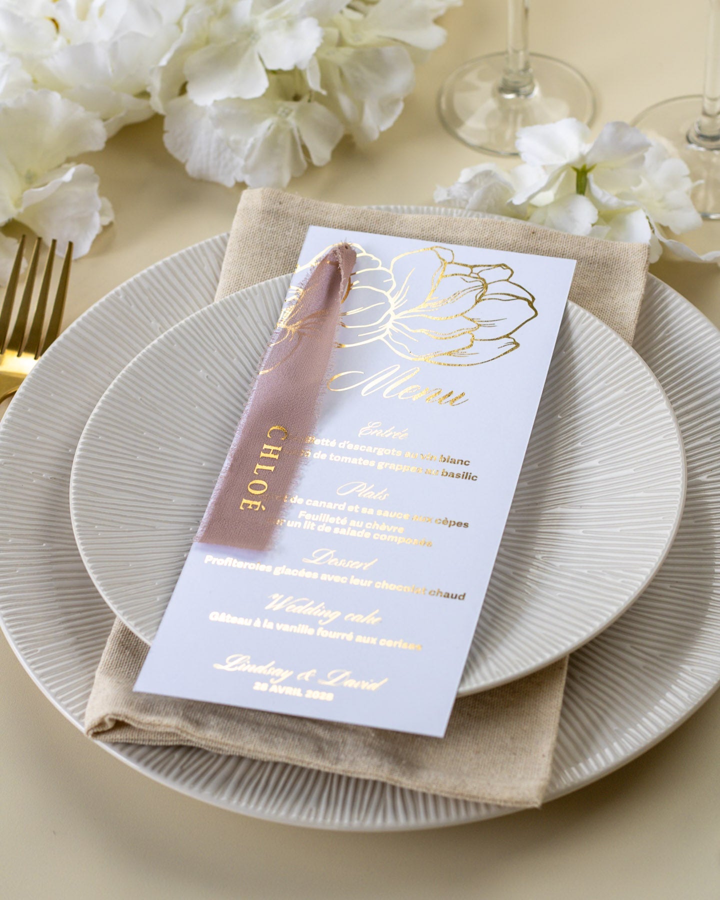 Oriane - menu & marque - place ruban - Menu - Luxe Carterie Studio