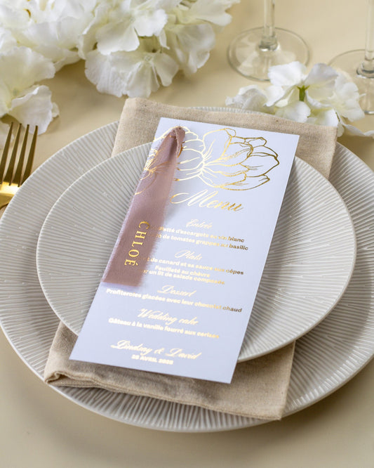 Oriane - menu & marque - place ruban - Menu - Luxe Carterie Studio