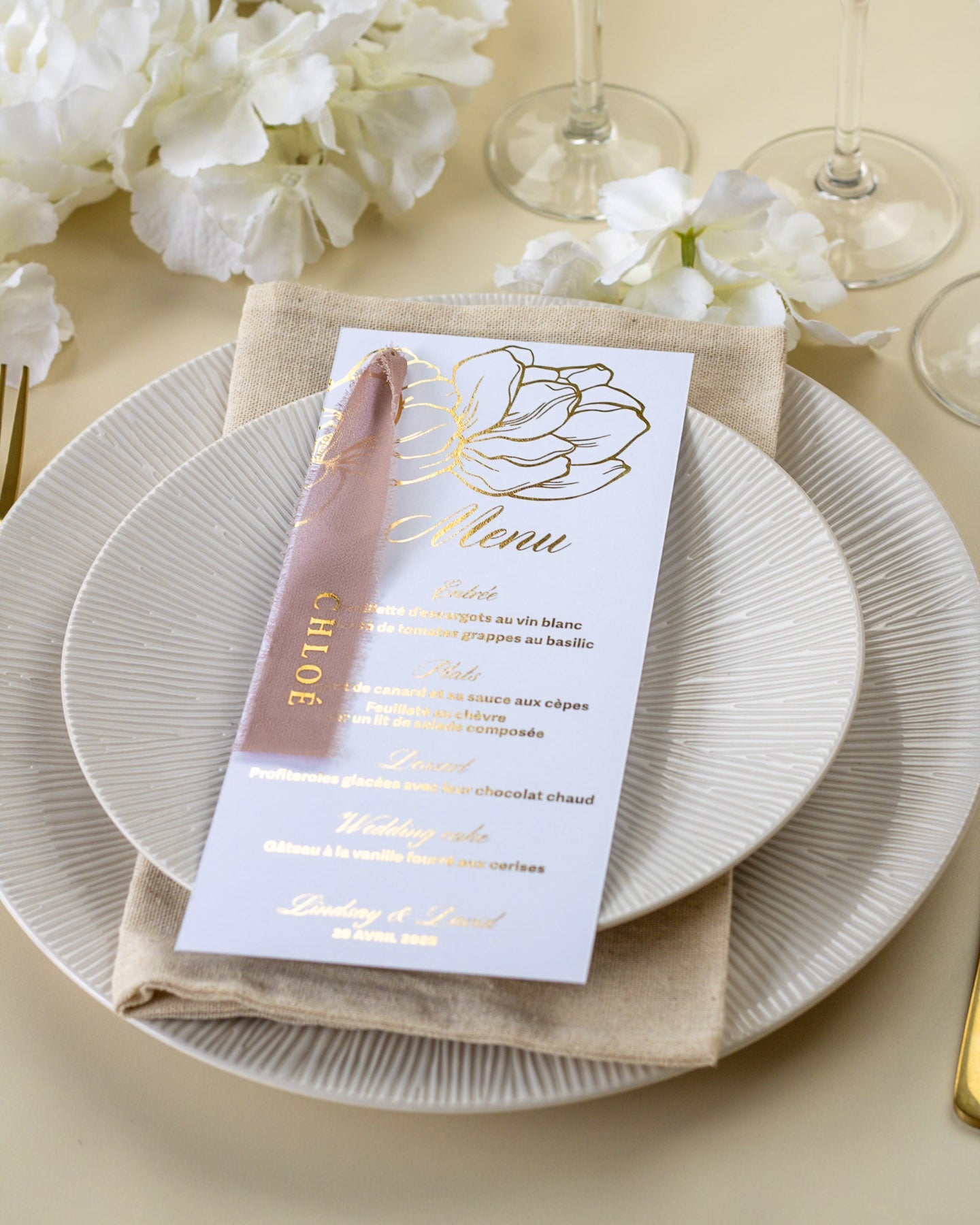 Oriane - menu & marque - place ruban - Menu - Luxe Carterie Studio