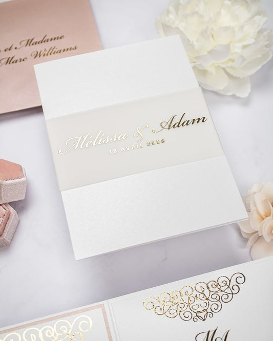 "Peony" - Faire-part de mariage chic, élégant et romantique avec dorure or - Wedding stationery - Création Luxe Carterie Studio
