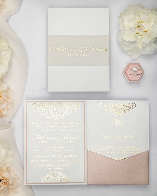 "Peony" - Faire-part de mariage chic, élégant et romantique avec dorure or - Wedding stationery - Création Luxe Carterie Studio