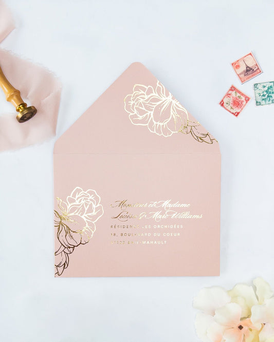 PIVOINE - Enveloppe épaisse avec Dorure - Enveloppe - 12 cm x 16.5 cm - Luxe Carterie Studio