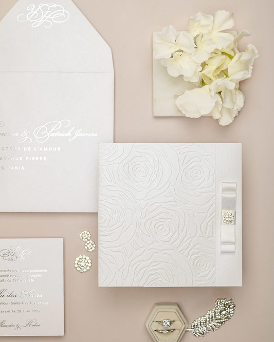 "Rosalie" - Faire-part de mariage luxueux, chic et élégant avec dorure argent – Wedding stationery - Création Luxe Carterie Studio