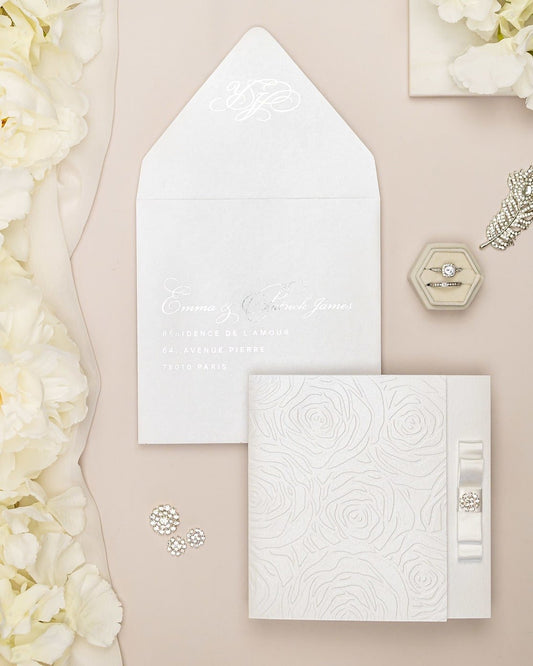 "Rosalie" - Faire-part de mariage luxueux, chic et élégant avec dorure argent – Wedding stationery - Création Luxe Carterie Studio