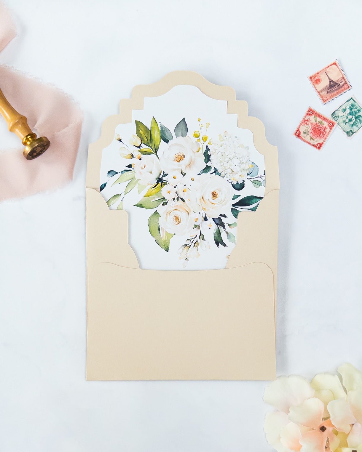 ROSEE - Enveloppe épaisse avec doublure fleurie - Enveloppe - 12 cm x 16.5 cm - Luxe Carterie Studio