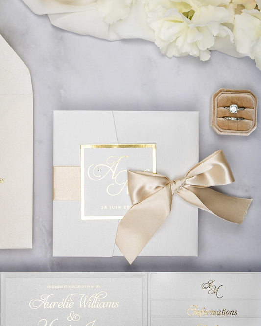 "Sarah" - Faire-part de mariage chic, élégant et romantique avec dorure or - Wedding stationery - Création Luxe Carterie Studio