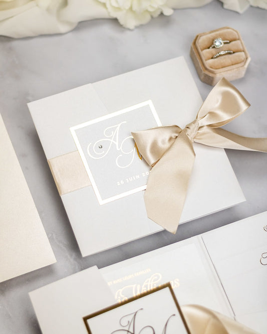 "Sarah" - Faire-part de mariage chic, élégant et romantique avec dorure or - Wedding stationery - Création Luxe Carterie Studio