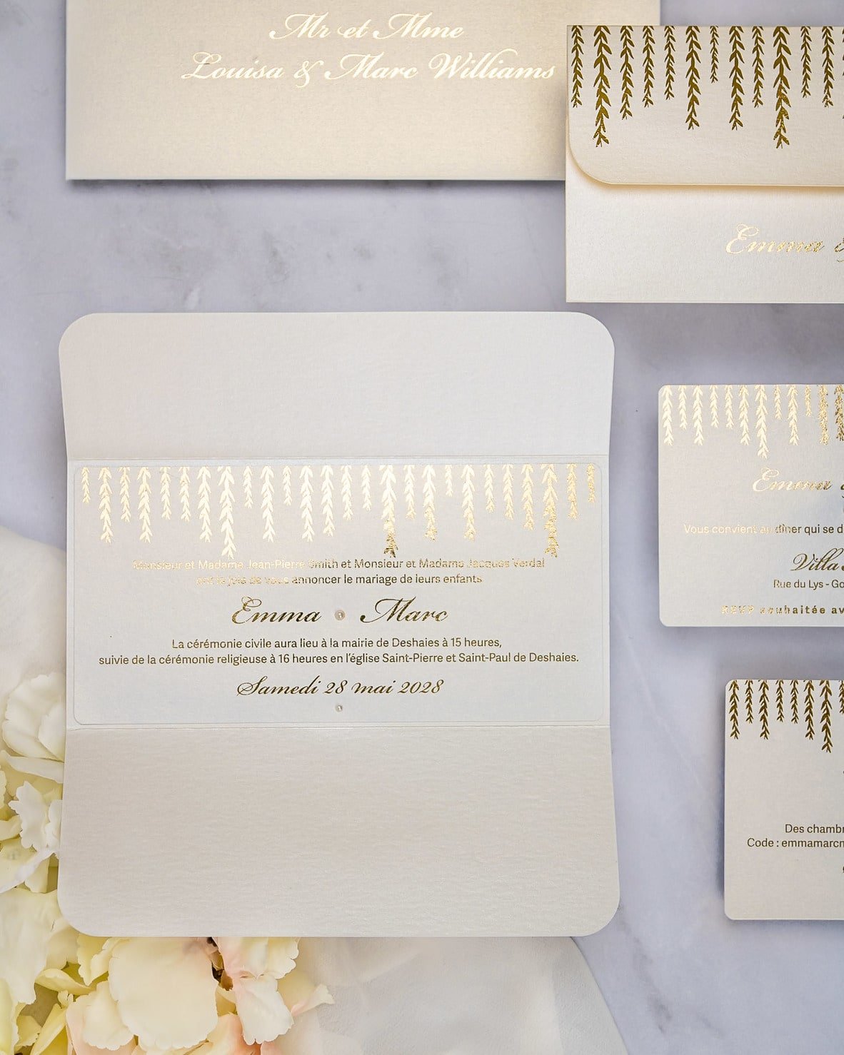 "Serena" - Faire-part de mariage chic, élégant et romantique avec dorure or - Wedding stationery - Création Luxe Carterie Studio